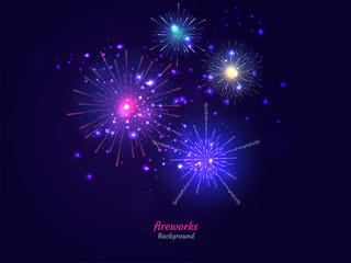 Wall Mural - Colorful Fireworks on night sky background. Vector illustration