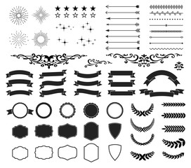 Wall Mural - retro and vintage design collection set. 64 elements arrows, starbursts, ribbons, frames, labels, ca