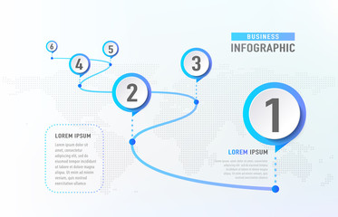 Wall Mural - Timeline infographic 6 milestone like a road. Business concept infographic template. Vector illustration