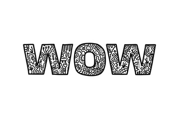 Wow doodle word hand drawn in abstract style black and white