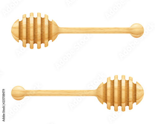 Honey Dipper. Wooden Spoon for liquid sweetness. Realistic wood Tableau sur Toile