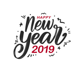 Wall Mural - vector illustration. handwritten textured brush lettering of happy new year with doodles decoration 
