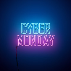 Sticker - Cyber Monday background. Neon sign. Vector illustration. 