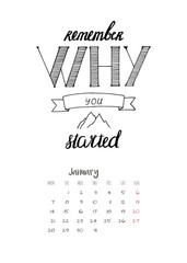 Calendar 2019 with motivational lettering