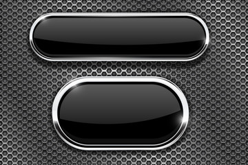 Sticker - Black glass buttons with chrome frame. On metal perforated texture