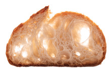 Slice Of Sourdough Freshly Baked Bread On White Background.