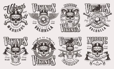 Vintage monochrome viking labels set