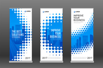 Wall Mural - Halftone roll up banner design templates set.