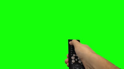 Remote control television changing one channel . Green screen