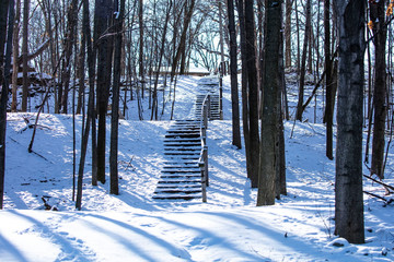 Poster - Wooden stairs into valley,winter season