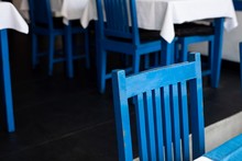 Empty Chairs, Blue, Greek Restaurant, Bali