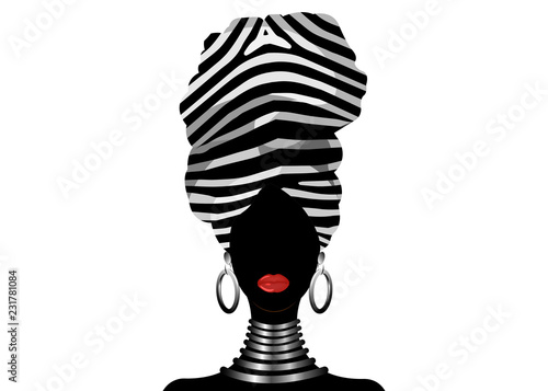 Vector Portrait African woman in traditional striped 