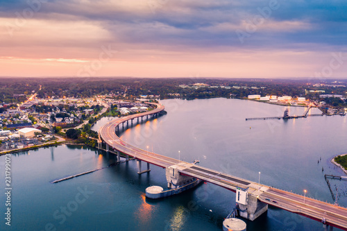 Casco Bay Bridge spans Fore River connecting South Portland and Portland in M...
