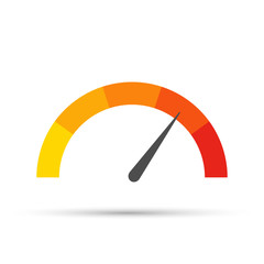 round temperature gauge, isolated on white background. colored measuring semicircle scale in flat st