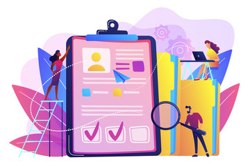 Wall Mural - recruiters and managers searching for candidate in huge cv for position. recruitment agency, human r