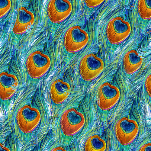 Stoffe zum Nähen peacock feather seamless pattern.