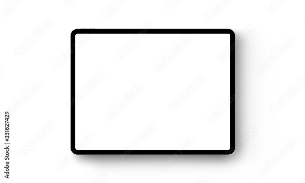 Black tablet computer horizontal mock up - front view. Vector illustration - obrazy, fototapety, plakaty 