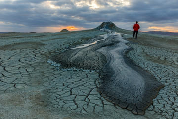 Mud volcanoes in Gobustan at sunset