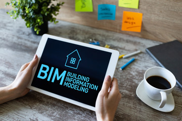 bim - building information modeling concept on screen.