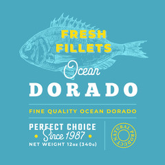 Wall Mural - fresh fillets premium quality label . abstract vector fish packaging design layout. retro typography