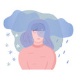 Mental disease illustration. Girl with seasonal affected disorder, feeling bad at the same time each year with depressive symptoms and little energy. Vector illustration, cartoon flat style.