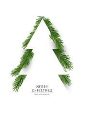 Wall Mural - christmas concept. flat arrangement of fir branches in the shape of a christmas tree. vector illustr