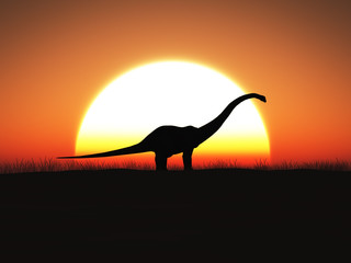 Naklejka lato świt dinozaur 3d trawa