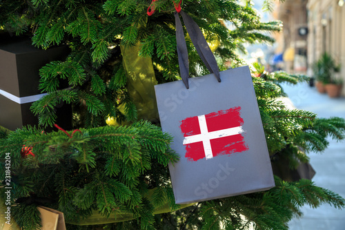 Photo Danmark flag printed on a Christmas shopping bag