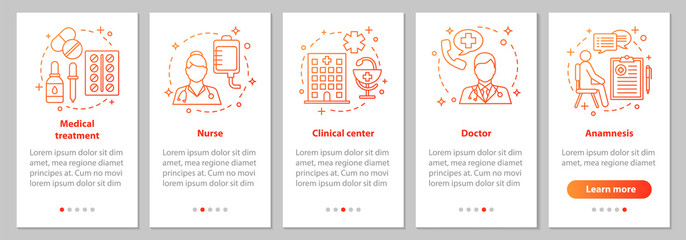 Medicine and healthcare onboarding mobile app page screen with l