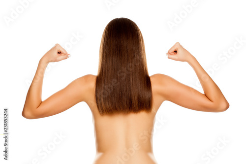 Back View Of Young Nude Woman With Straight Long Hair Showing