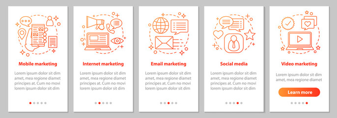 Marketing onboarding mobile app page screen with linear concepts