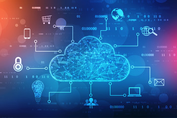 Sticker - 2d rendering Cloud computing, Cloud Computing Concept, Cloud computing technology internet concept background