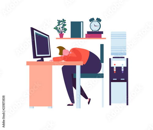 Tired Business Character Sleeping In The Office Exhausted Worker