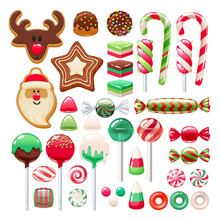 Christmas Sweets Set. Assorted Candies And Cookies.