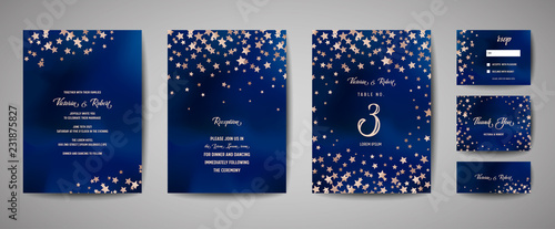 Fotografía Save the date vector illustration with night starry sky, wedding party star cele