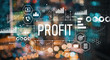 Profit with blurred city abstract lights background