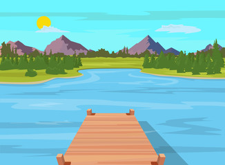 Lake view with wooden dock