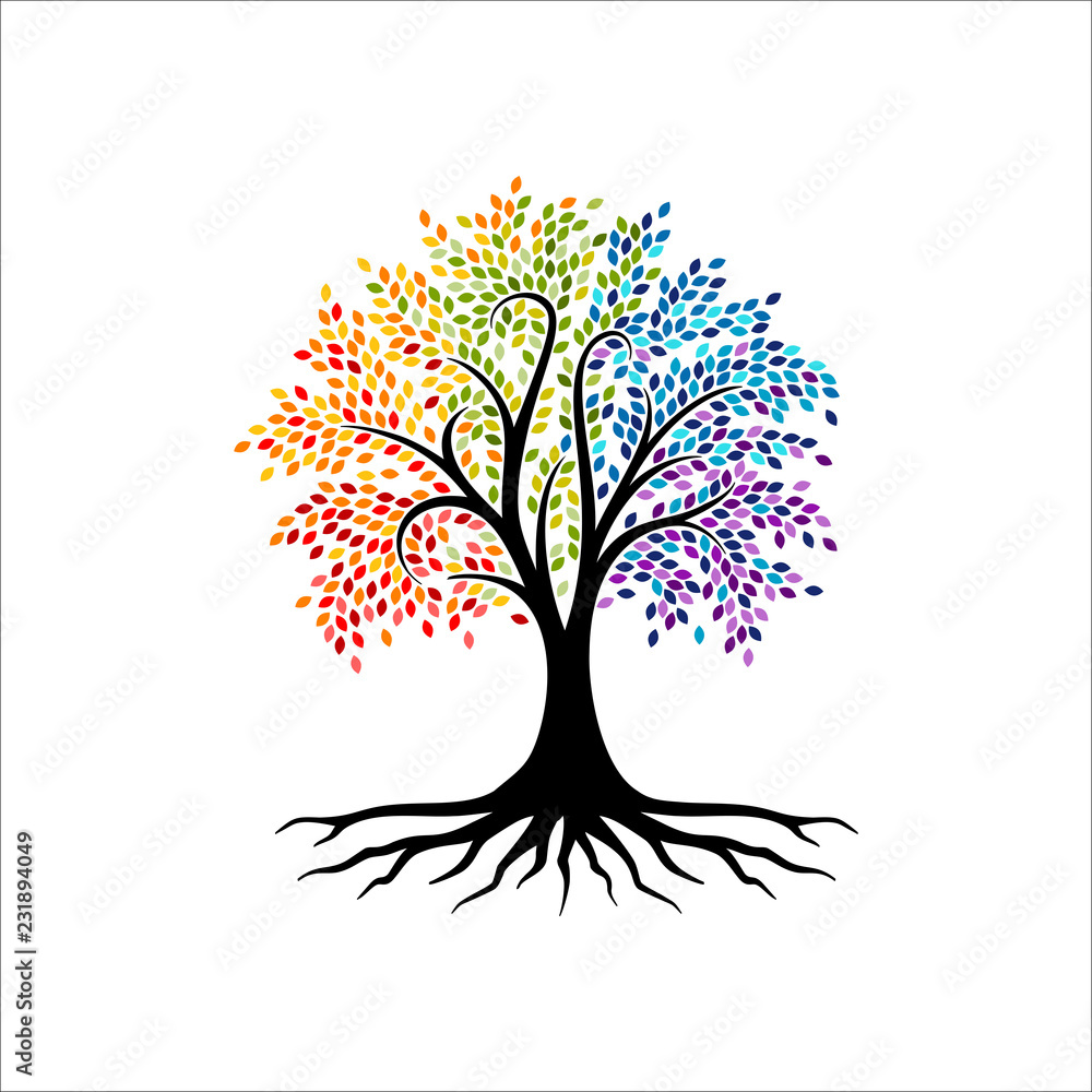 Abstract vibrant tree logo design, root vector - Tree of life logo ...