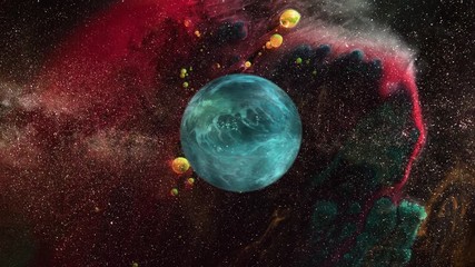 Wall Mural - Animated blue planet with cloudy storm in a different galaxy.