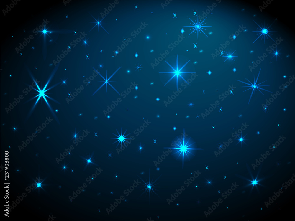 leuchtende Sterne auf blauem Nachthimmel Stock Vector
