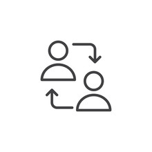 User Switch Outline Icon. Linear Style Sign For Mobile Concept And Web Design. People With Exchange Arrows Simple Line Vector Icon. Symbol, Logo Illustration. Pixel Perfect Vector Graphics