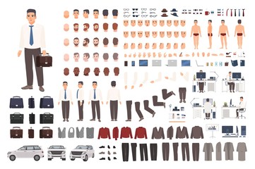 elegant office worker or clerk creation set or diy kit. collection of body parts, stylish business c