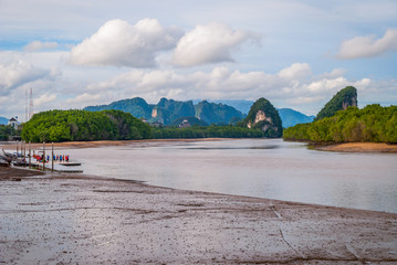 Sticker - Krabi river with karst mountains, Thailand