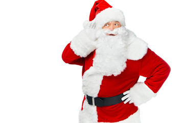 santa claus listening something isolated on white