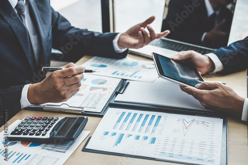 Fotografía Finance manager meeting discussing company growth project success financial stat