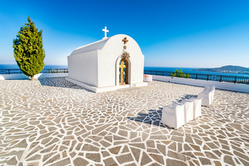 Wedding chapel with sea view on the hill near Faliraki (Rhodes, Greece)