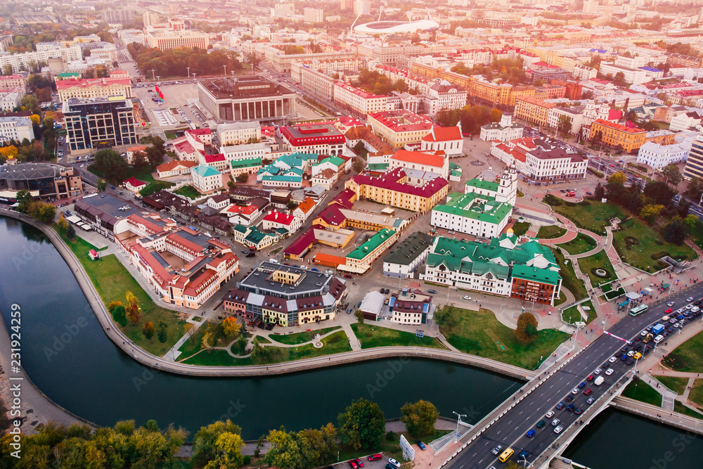 Obraz na płótnie Minsk, Republic of Belarus. Top view aerial drone w salonie