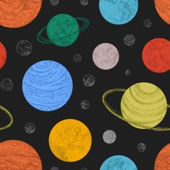 Wall Mural - seamless pattern with planets and other celestial bodies in outer space. backdrop with cosmic object