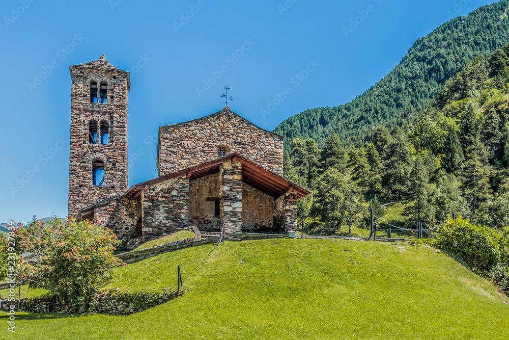 Obraz na płótnie Hilltop and stone church facade in the Pyrenees. Andorra Europe w salonie