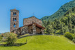 Hilltop and stone church facade in the Pyrenees. Andorra Europe